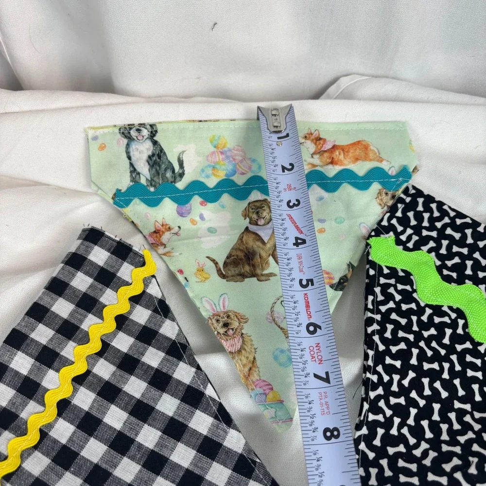 Handmade Dog Bandana Set of 3 Easter Dogs Buffalo Plaid Bone Print Rickrack Trim